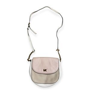 Michael Kors Half Dome Messenger Crossbody Handbag Purse Oat/Pink/Gold
